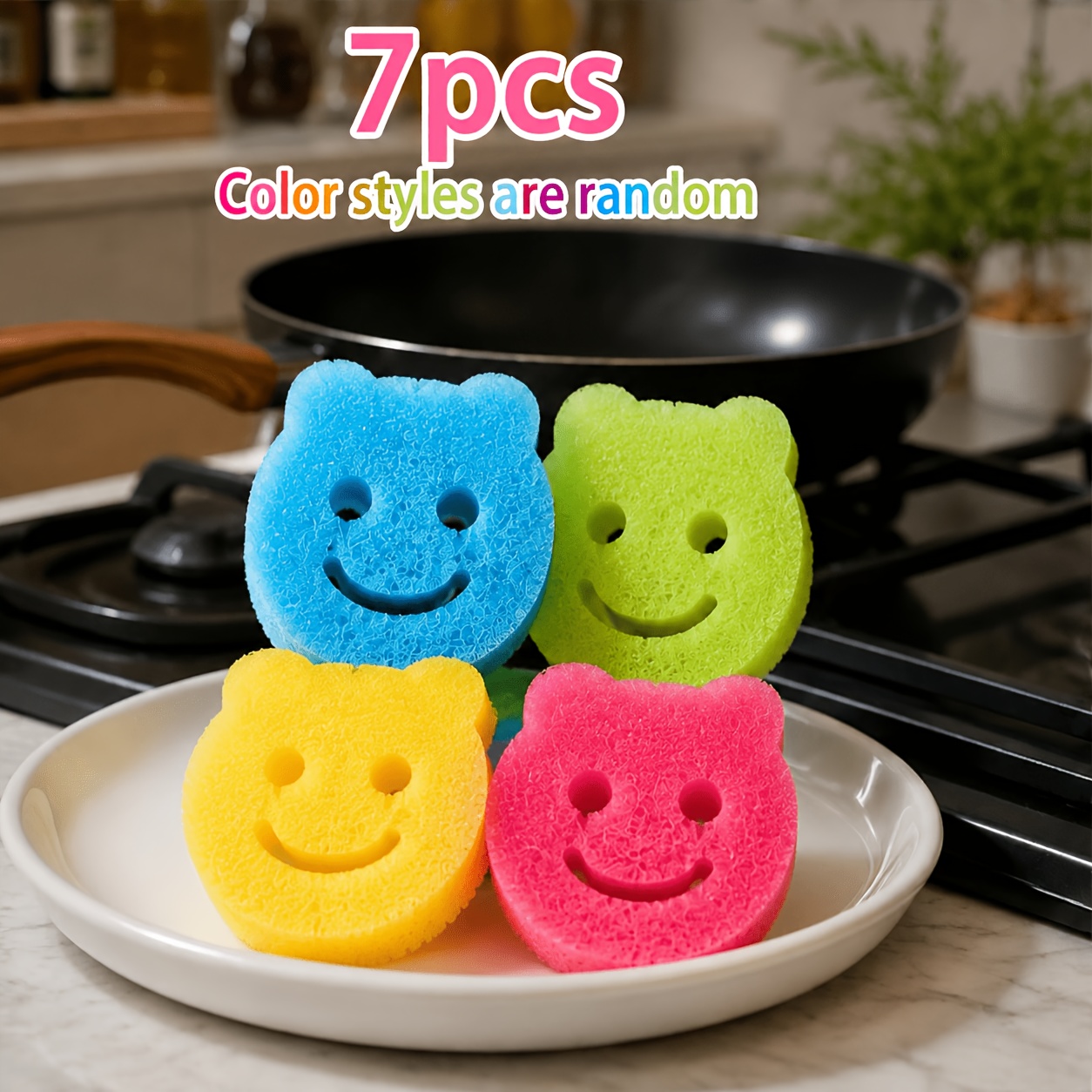 TEMU 7pcs Thickened Sponge, Random Colors (pink, Yellow, Green, Blue) With Hanging Hole, Home Multifunctional Cleaning Cloth, Easily Handles Daily