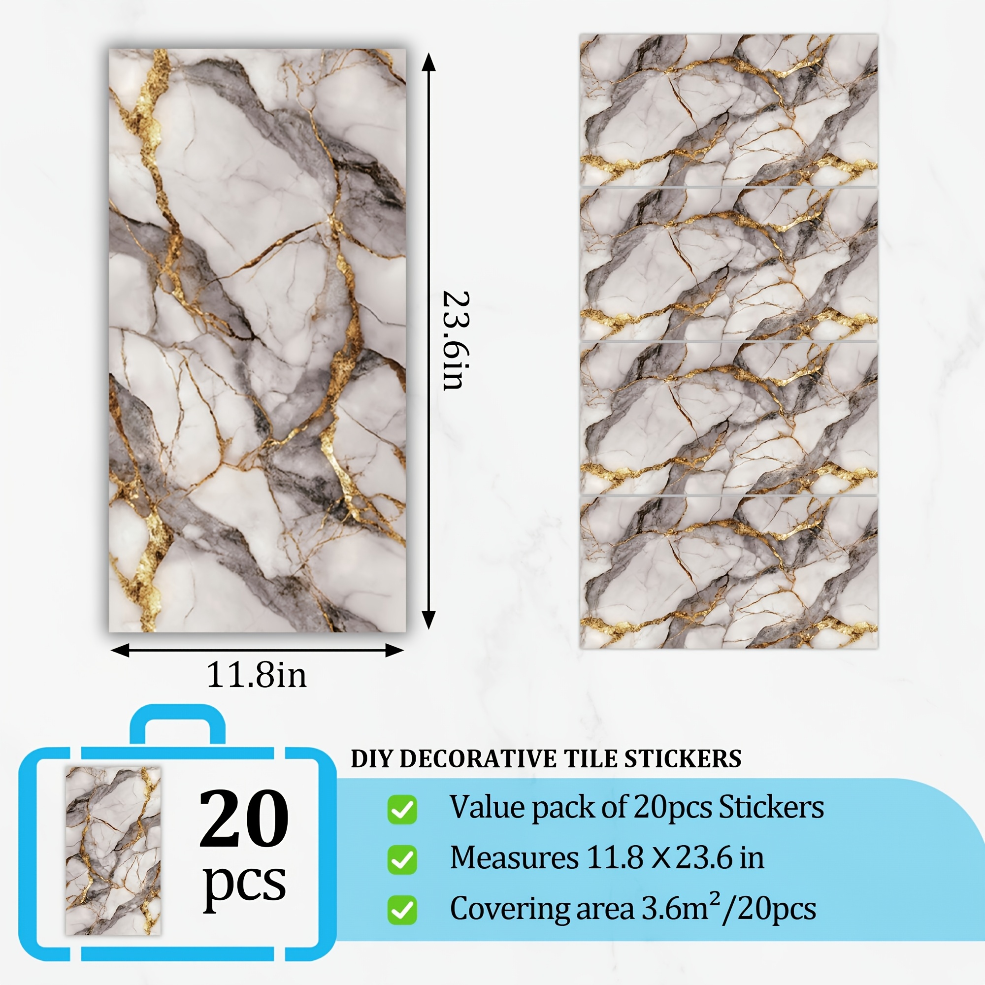 Image of 20/40pcs Self-adhesive Marble Wall Panels Suitable For Bathroom, Kitchen & Living Room - Pvc With Marble Texture, Easy Clean Modern /ceiling Protection Panels, Design For Diy Installation
