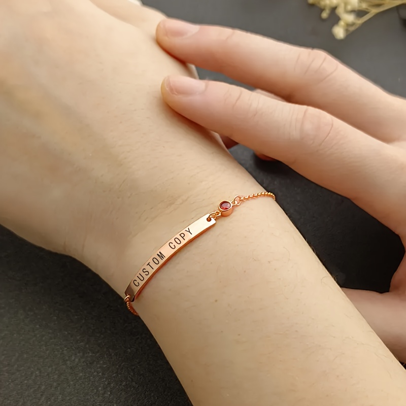Personalized Birthstone Bracelet with Name Engraving, Golden Tone