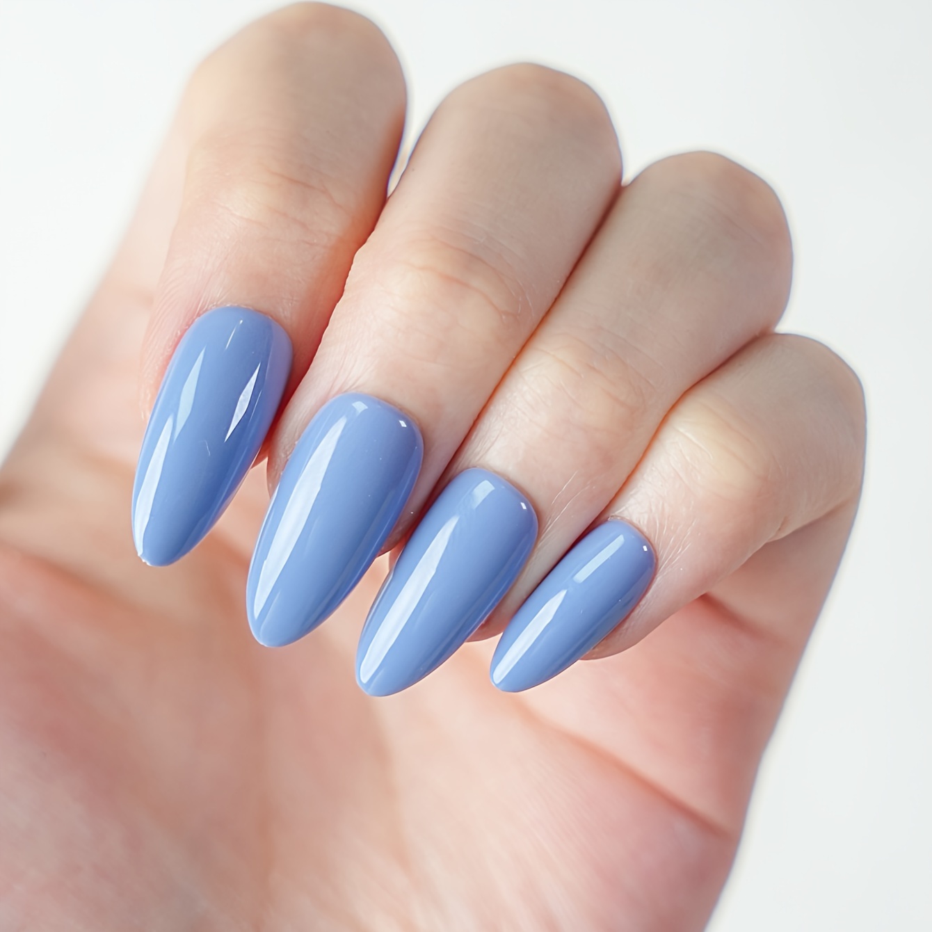 30pcs set glossy light blue press on nails long almond shaped fake nails minimalist style false nails solid color full cover fake nails for women girls daily wear 1pc nail file and 1sheet adhesive tabs included details 1