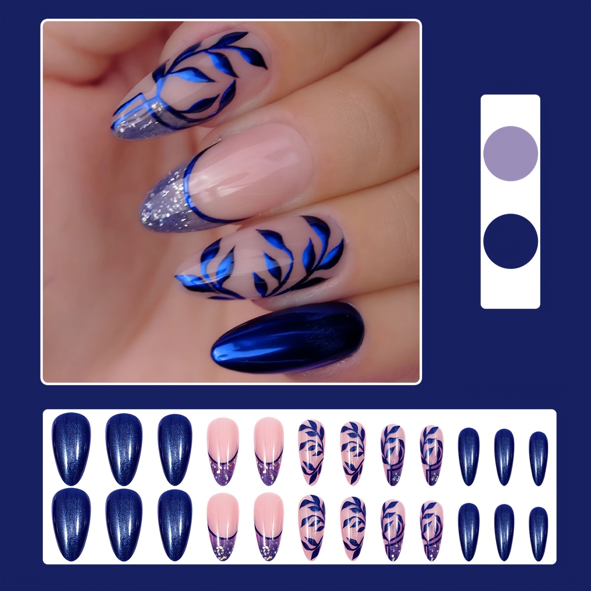 E-shop Klassische Basic Press-On Nails in Blau und Weiß mit auffälligen Farbverlauf Falschen Nägeln für den täglichen Gebrauch, Zuhause, Partys und als