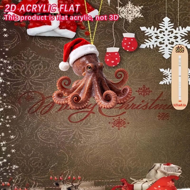 TEMU 2d Flat, 1pc 1pcs Suitable For Christmas Tree Octopus Hanging Ornament With Hanging Loop - Multicolor Decorative Pendant For Car,, Wallet &