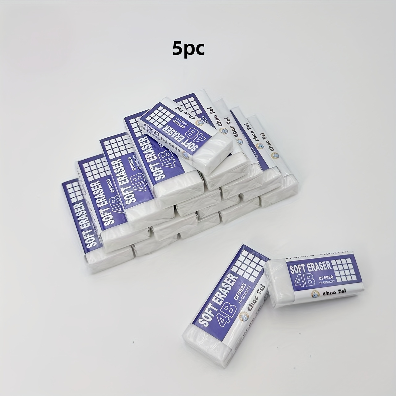 TEMU 5pc4b White Erasers, Compact Pencil Eraser, Residue-free Erasers For Clean Art Drawing, Rectangular Bulk Erasers Suitable For School And Office