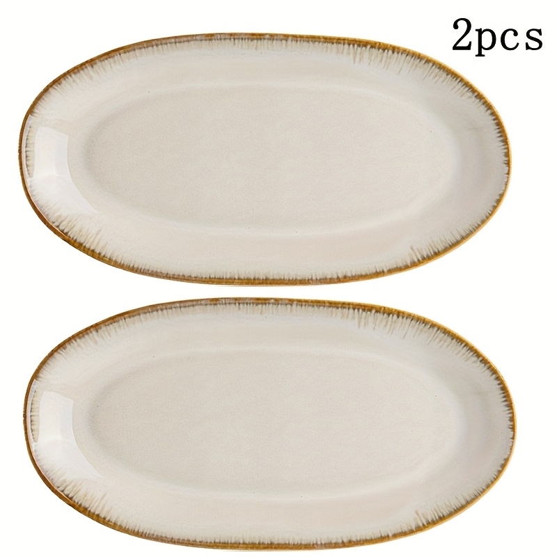 2pcs 12-inch Dish - Vintage Glazed Ceramic Serving Plate For Fish & Sushi, Durable & Stylish Tableware, Dishwasher Safe, No