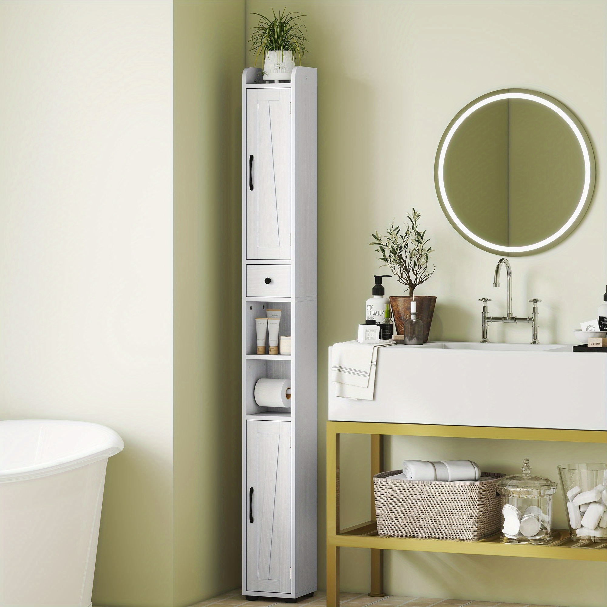 TEMU de Salle de Bain HOMCOM avec Portes - Organisateur Étroit pour Petites de Bain, Design Moderne et Minimaliste, Montage Facile, Construction