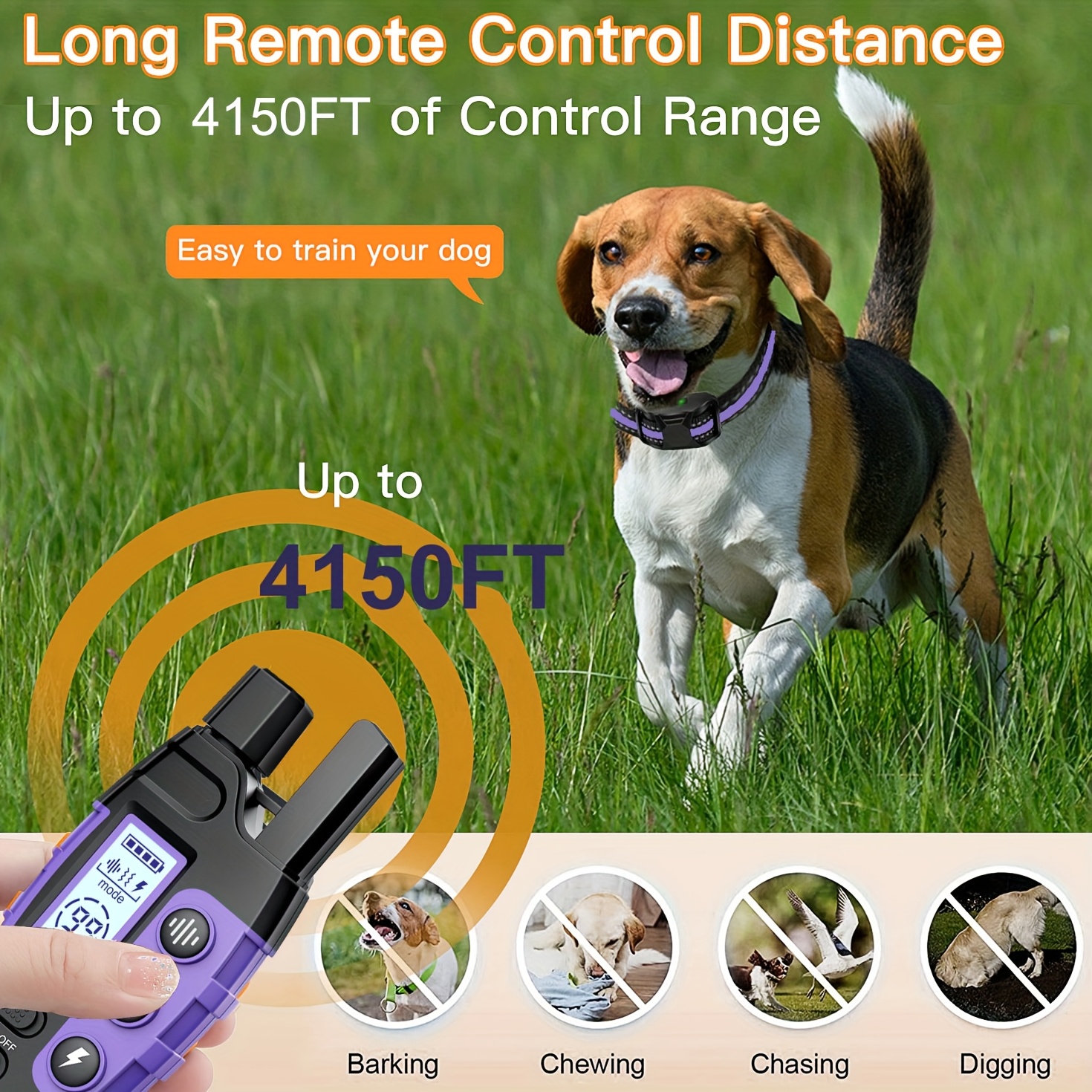 coleiras de treinamento para cães com   de 3300ft, alça de nylon ajustável,   de   elétrico,   e som, recarregável, alcance de 360ft para cães de pequeno a   porte (5-150lbs) detalhes 3