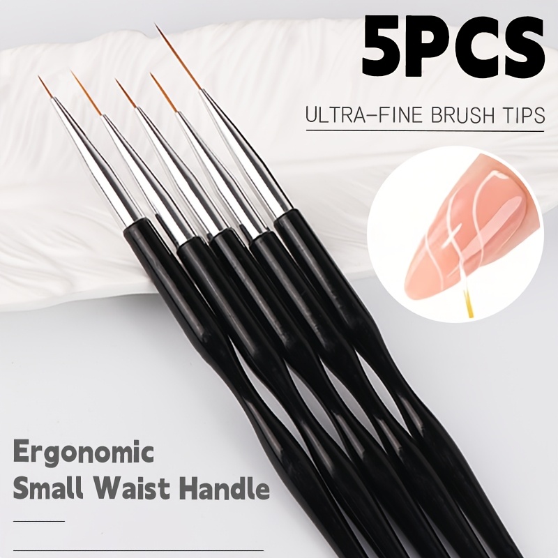 TEMU 5 Stück Nailart-Pinsel, Ergonomische Kleine Nagel-Liner-Stifte mit Griff, für 3D-Detailarbeiten, Gel-Nagellack und Ombre-Nägel