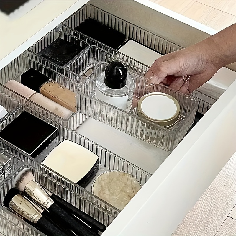 10pcs plastic transparent storage   in drawer storage box transparent drawer separator storage box vanity makeup and skin care product organizing box miscellaneous storage container