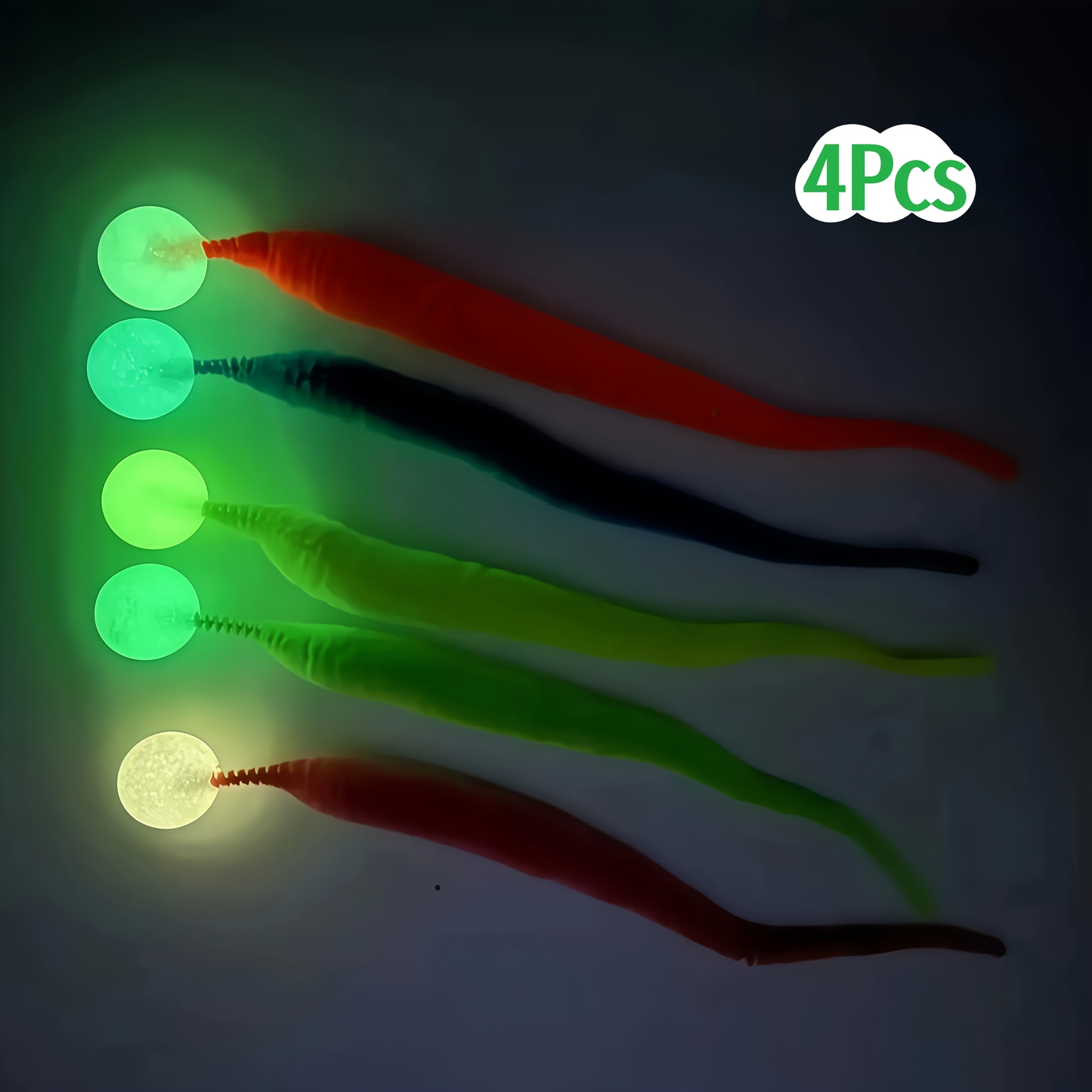 TEMU 4pcs Battery-free Glowing Cat Toy - Interactive Night Light With (no), Multicolor Elastic Ball Suitable For All Breeds & Kittens, Play, Soft Insect Design For Hunting