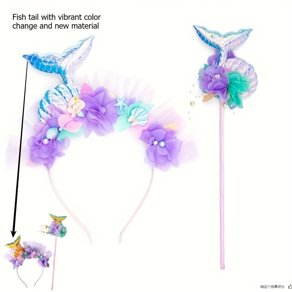 Image of 2pcs/set Mermaid Tail Hair Hoop With Colorful Starfish Accessories
