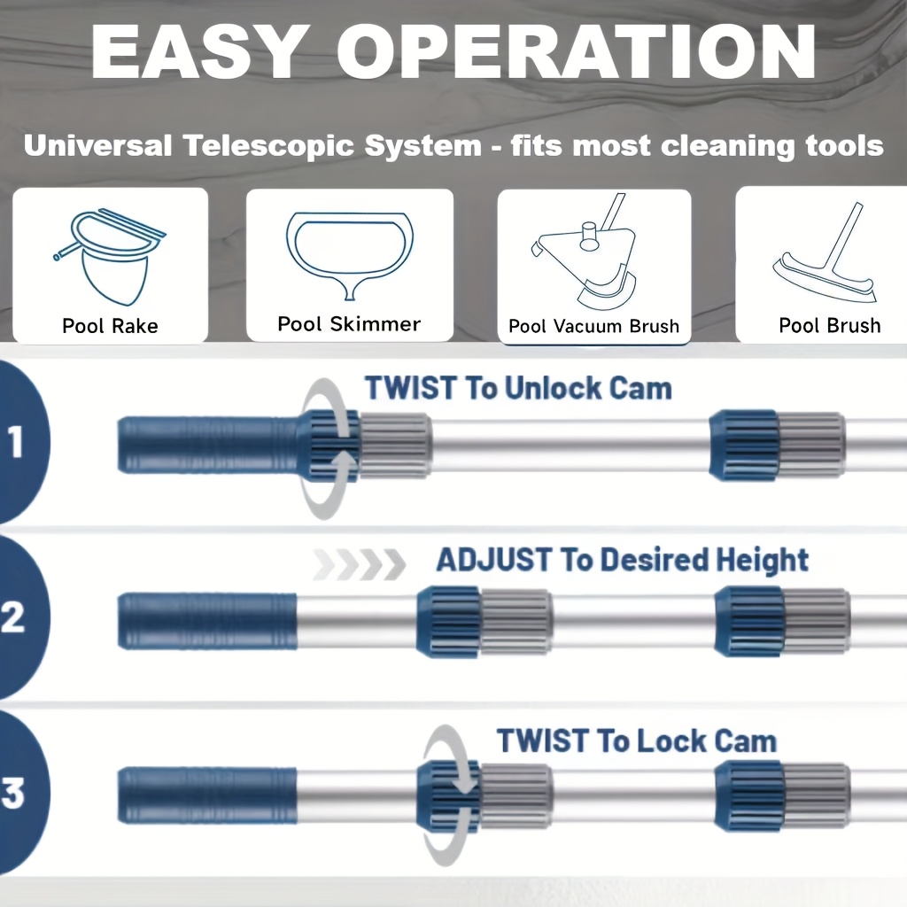 TEMU Upgraded 16ft Heavy-duty Aluminum Telescopic Pool Pole With System - Adjustable Length, Ergonomic Non-slip Grip & Collapsible Design For Pool