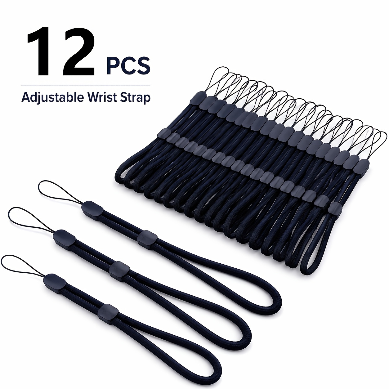TEMU 12 Pack Adjustable Braided Wrist Lanyards, Black Nylon Wrist Straps With Sliding Lock, For Usb Flash Drives, Keys, Id Badges, Cameras & Phone