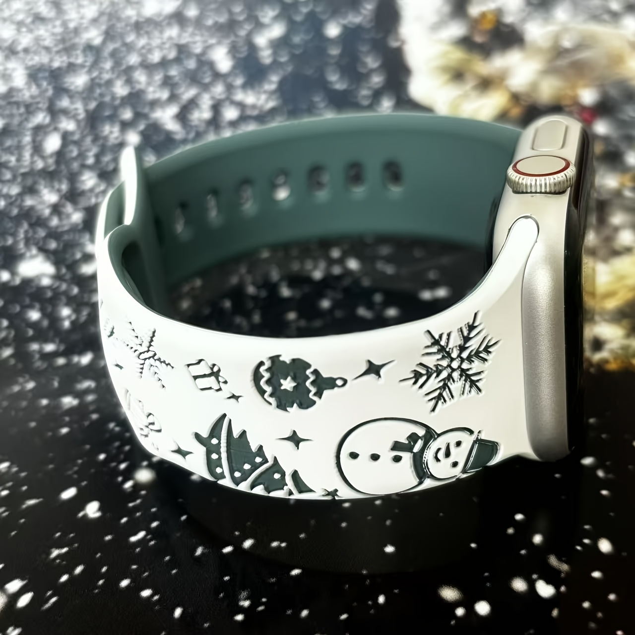 TEMU New Model Soft Sports Band For Watch - Embossed Snowman & Snowflake Christmas Style - Unisex (compatible With