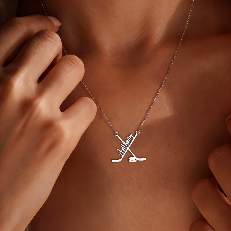 TEMU Un collier personnalisé en acier inoxydable avec un nom de hockey, collier de hockey personnalisé, collier unique pour les joueurs de hockey,