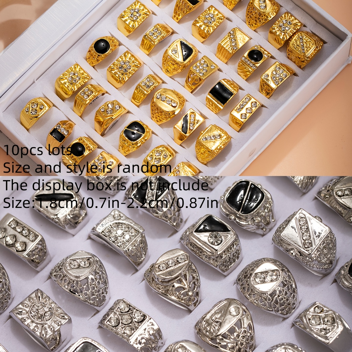 

Set Of 10 Luxurious Hip-hop Style Rings, Artificial Crystals, Suitable For Men And Women, Ideal For Gifts And Party , Suitable For All