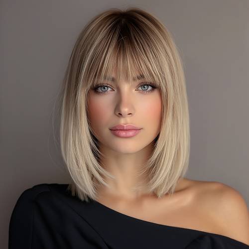 12 inch straight bangs bob hair brown golden gradient bangs daily commuting dating straight hair wig clean and neat comfortable and not stuffy