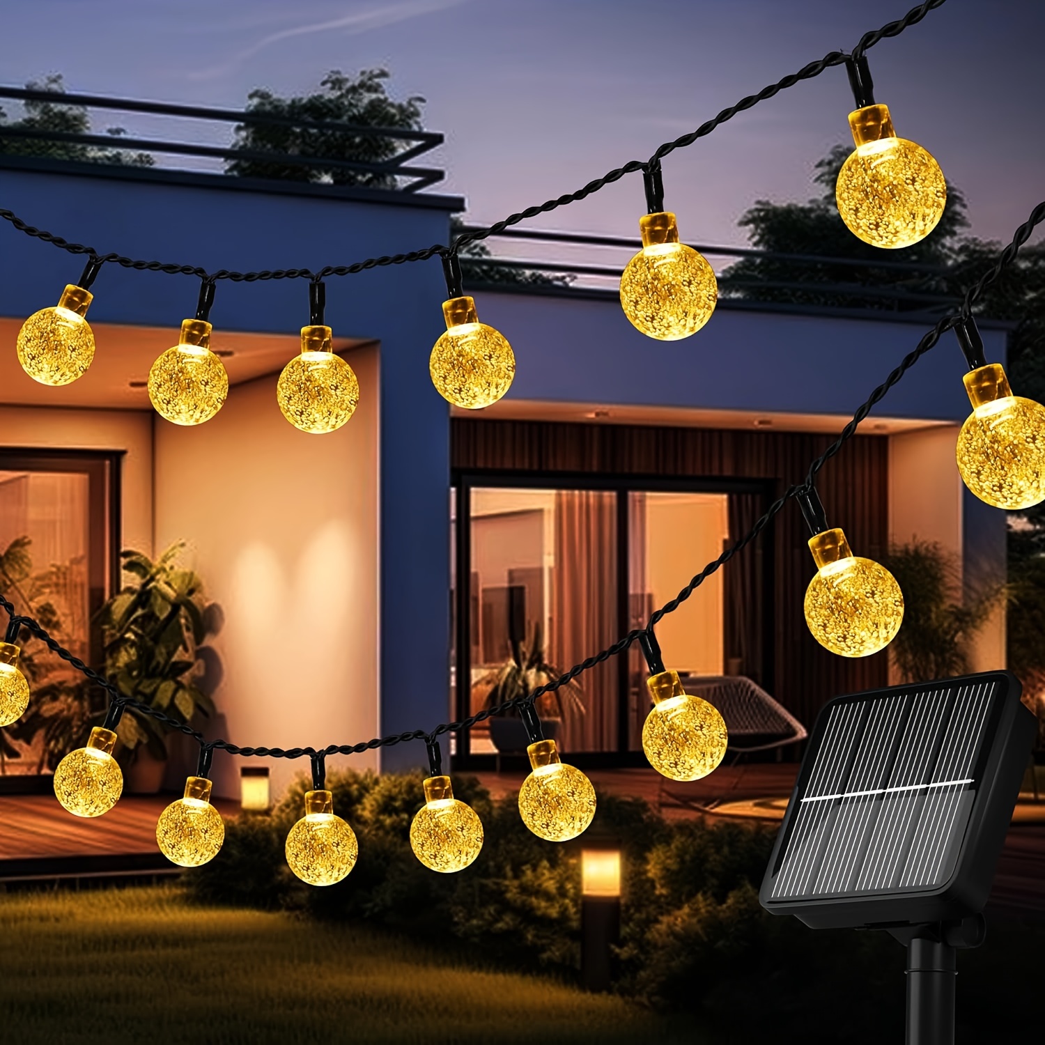 

1pc 39ft 100 Led Solar String Lights Outdoor, Globe String Lights, Waterproof Crystall Ball Lights Solar Patio Lights With 8 Modes For Garden, Lawn, Patio, Gazebo, Yard, Outdoor