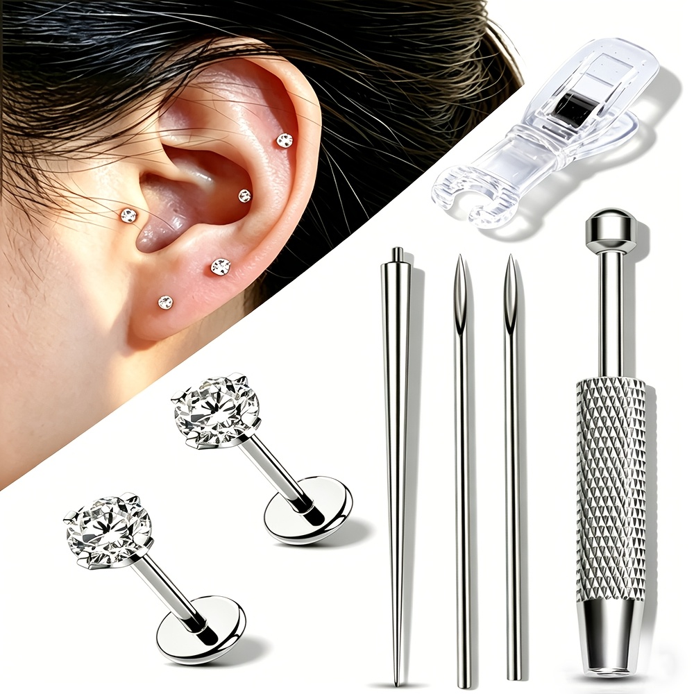 2d flat 7pcs labret lip ear piercing kit flat back nose studs16g internal thread medusa labret lip studs synthetic zirconia tragus helix piercing with ball catcher jewelry for men women
