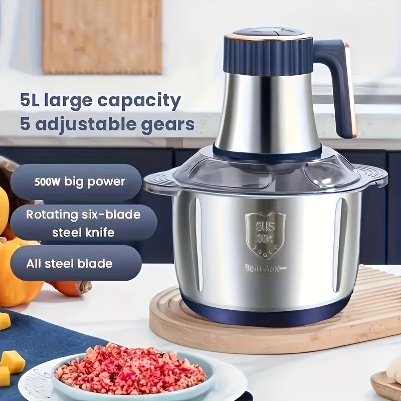 TEMU 5-blade Meat Grinder; Start Electric Mixer; Multifunctional Food Processor With Stainless Steel Cup, Suitable For Making Paste, Minced Meat, Food And Fruit Puree.