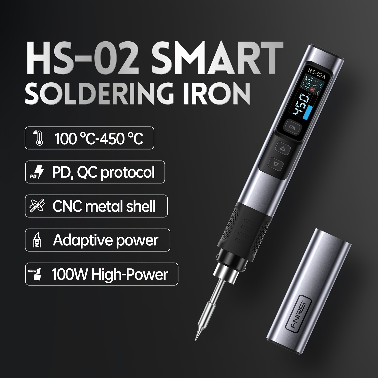 For FNIRSI HS02B Smart Electric Soldering Iron PD 100W Constant Temperature Kit Intelligent Temperature Control Efficient Soldering