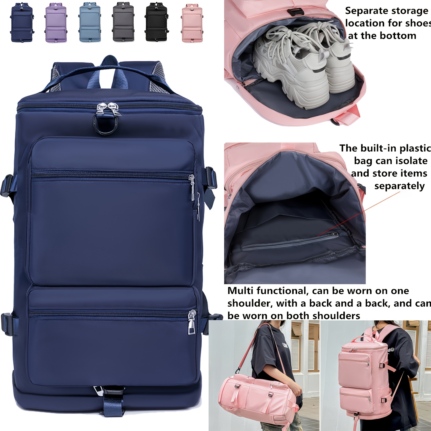 Bolsa de viaje grande, multiusos, con capacidad amplia, para gimnasio, natación o deportes, convertible en mochila o bolso de mano