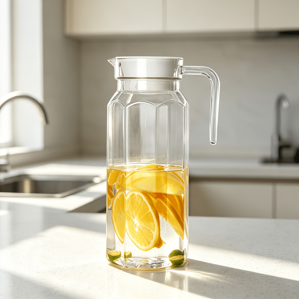 TEMU White-lid Transparent Octagonal Pitcher - Thickened Large-capacity Cold Water Pitcher For Home Use, Suitable For Restaurants, Hotels, Bars,