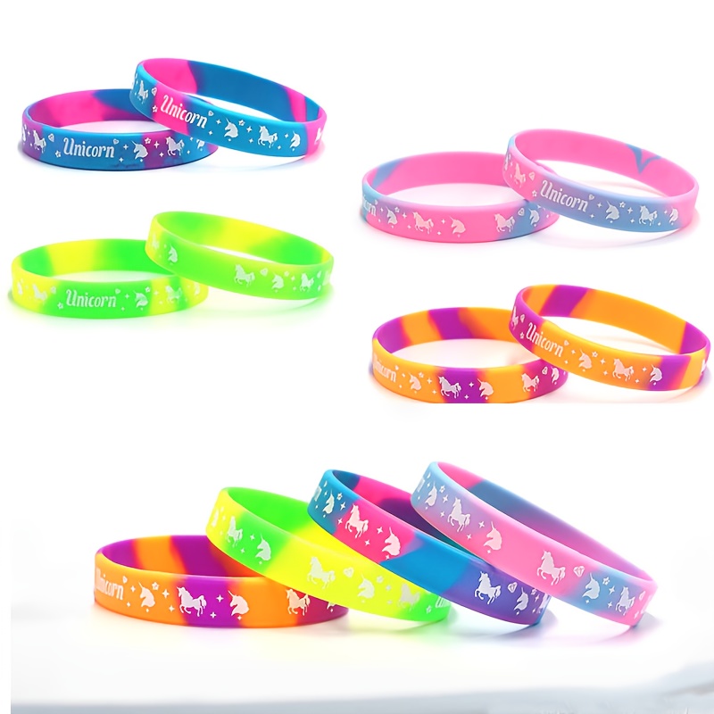 Image of Gift For Her/him 12pcs Magical Colorful Horse Wristbands, Animals Parties Bracelets Vibrant Rainbow Wristbands For Magic Colorful Horse Themed Parties