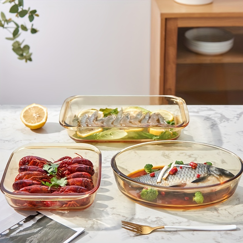 1 2 And Oval Glass Baking Dishes With Handles High Borosilicate Material Safe For Microwave And Oven Perfect For Pizza And Cake Transparent Glass Cookware