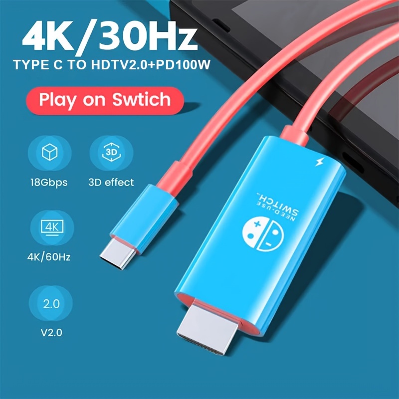 

Type C To Hdtv Cable Usb C To Hdtv Adapter For Switch With 4k 1080p 100w Pd Charging Compatible With Laptop Tablet Mobilephone