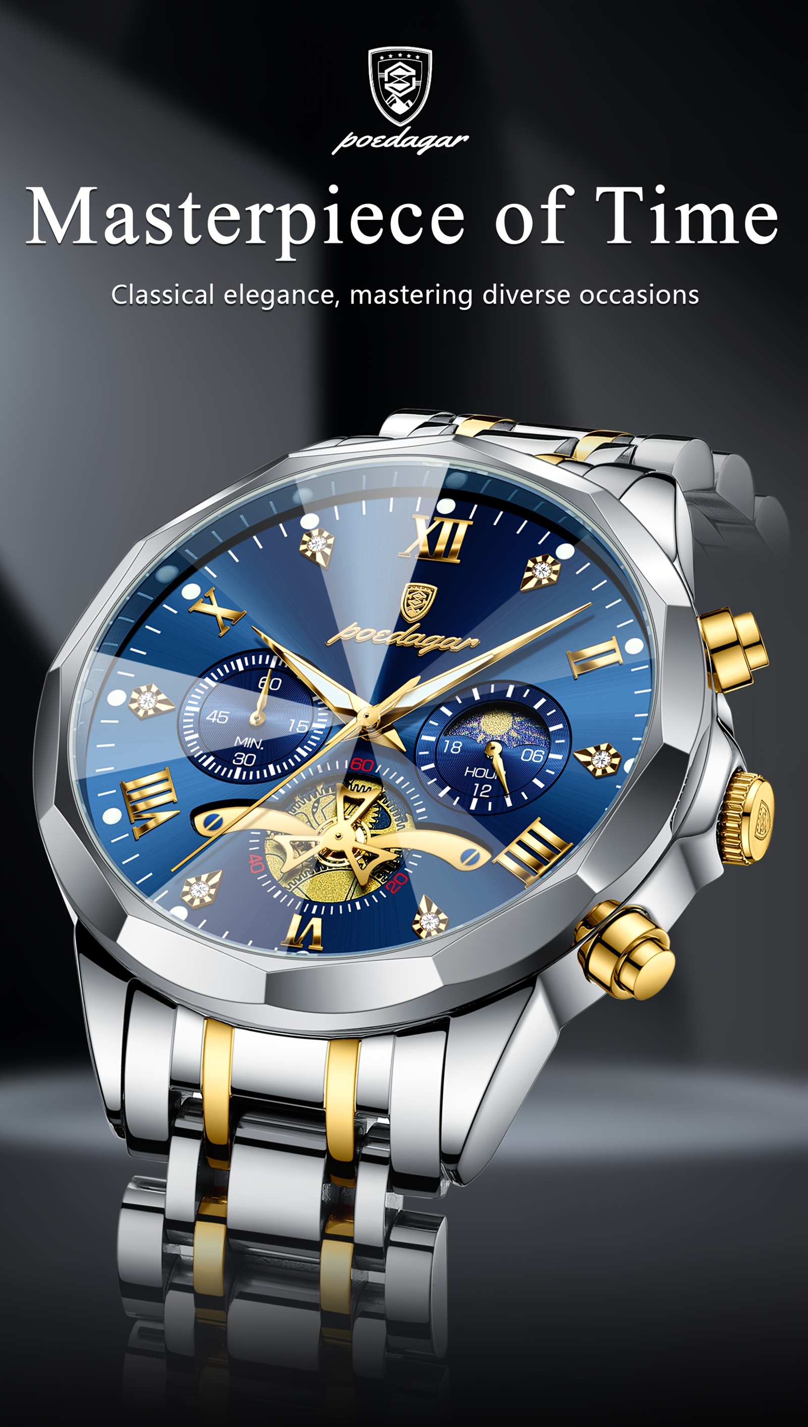 luxury   mens watch luminous waterproof chronograph day and night display mens wristwatch details 0