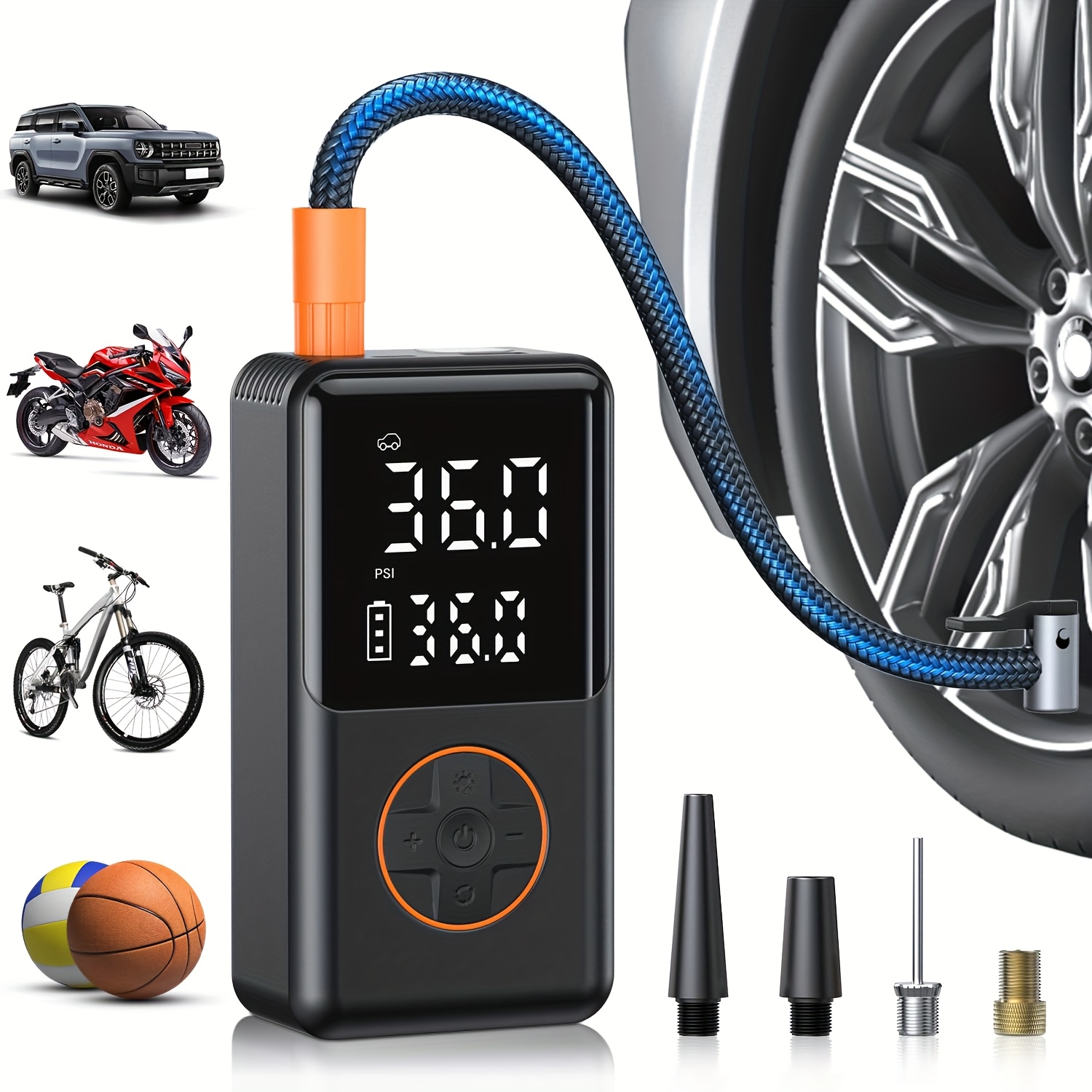 TEMU Tire Inflator Portable Air Compressor, 150psi Portable Air Pump For Car Tires With 25000mah Battery, 2x Faster Inflation Electric Air Pump With