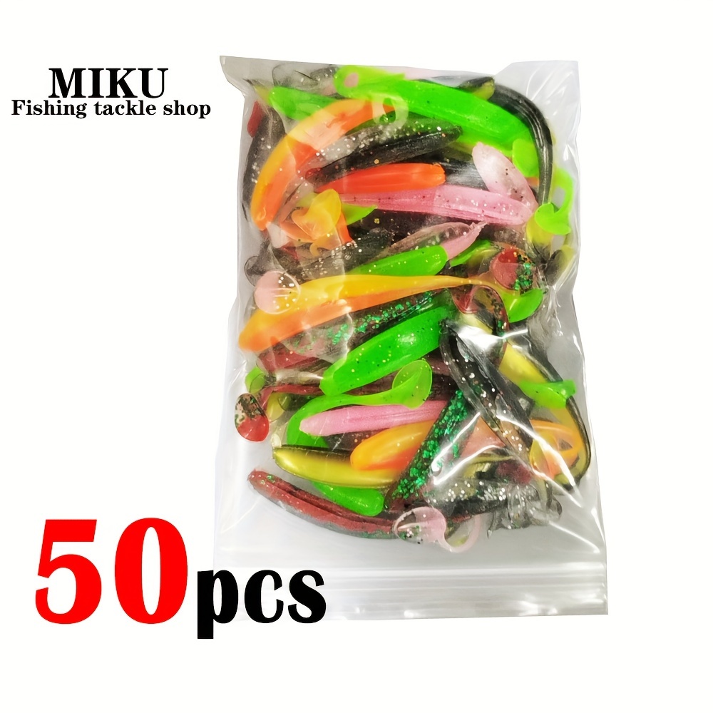 

30/50pcs Soft Fishing Lures, Pvc Paddle , Pouch-, Freshwater & Saltwater Compatible, Fishing Tackle