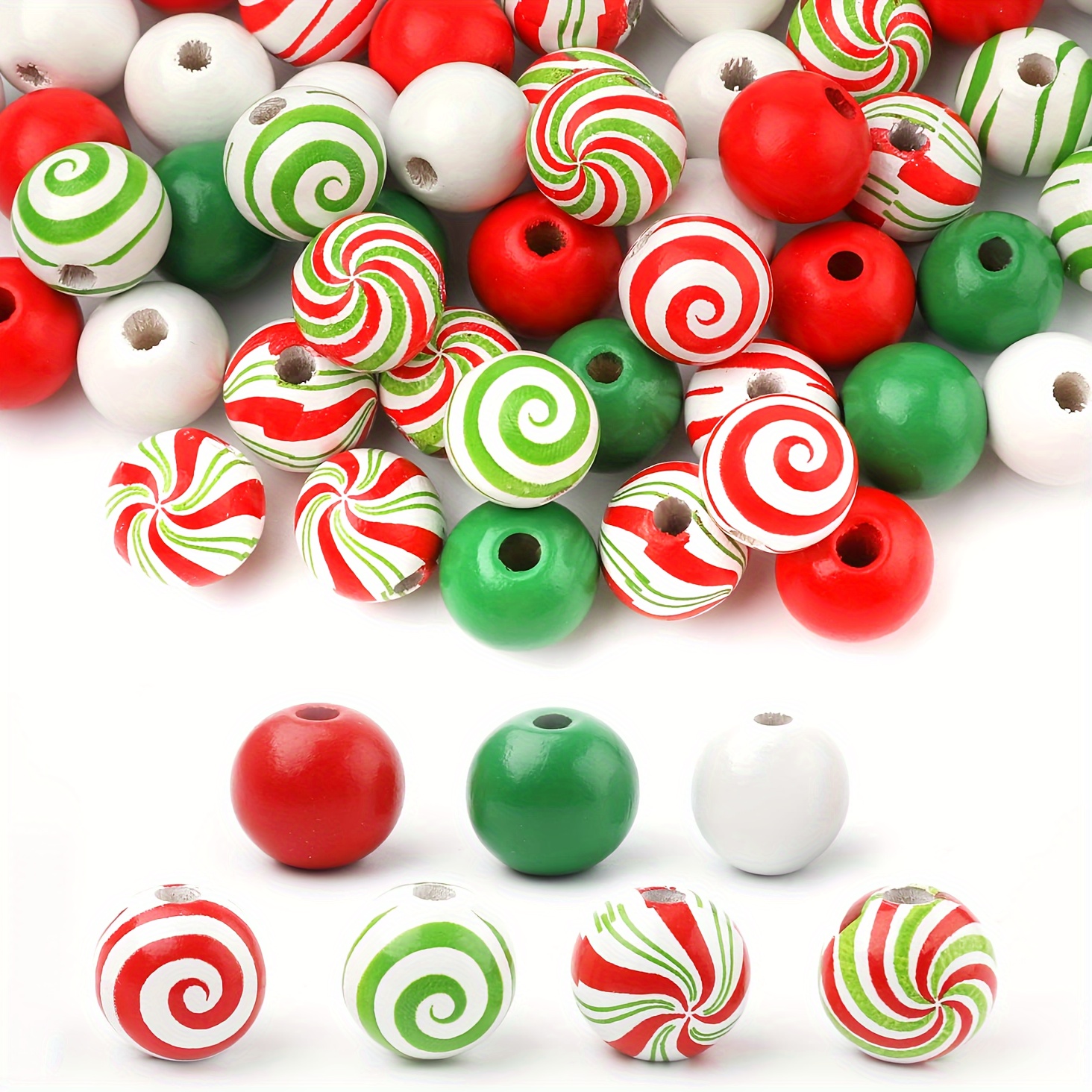 TEMU 100pcs Christmas Wooden Beads – Wood Beads Pre-drilled Hole Party Supplies And Decorations