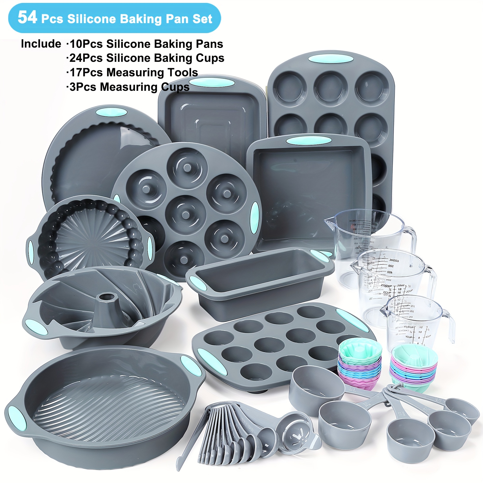 

54/48/47/41 Pieces Silicone Baking Pan Set, Silicone Cake Molds, Baking Sheet, Donut Pan, Silicone Muffin Pan With 24 Pack Silicone Baking Cups, Dishwasher Safe