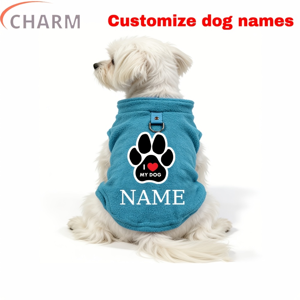 TEMU [customizable Name] 'i ' Personalized Name With Harness Pet Sleeveless Fleece Small Dog Autumn Winter Warm Vest, Teddy Yorkie Dog Clothes
