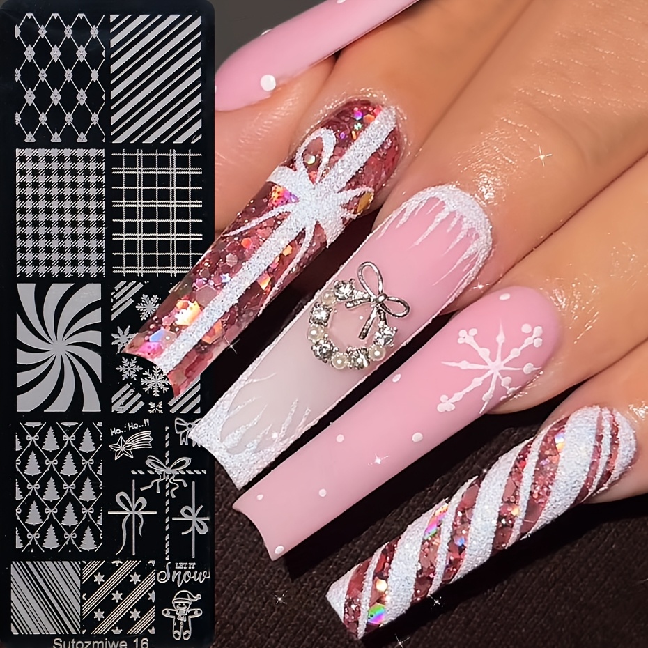 French Christmas Nail Stamping Plate with Templates