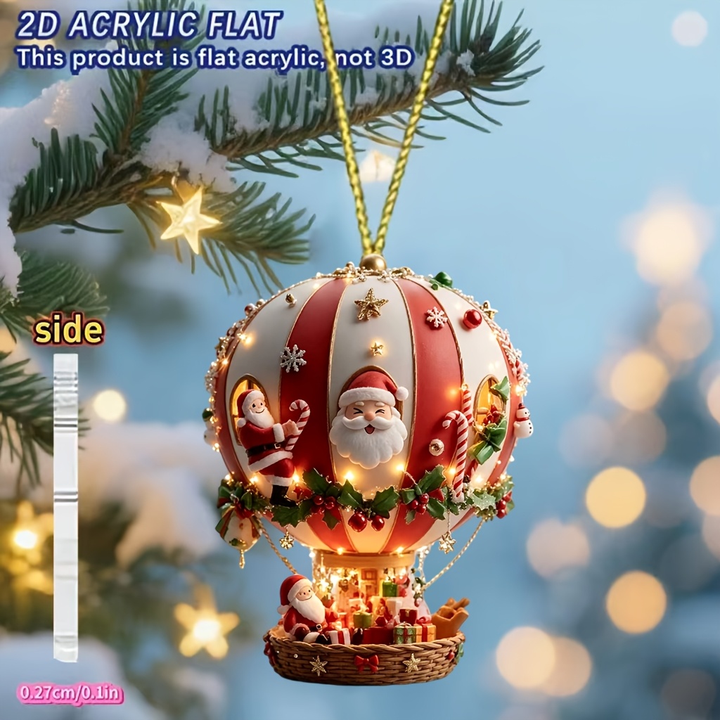 TEMU 2d Flat, 1pc 2d Flat Printed Acrylic Christmas Halloween Ornament, Santa Claus Hot Air Balloon Christmas Tree Hanging Decoration, Christmas