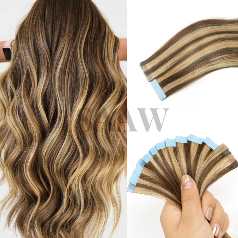 For Women Human Hair Mini Tape In Hair Extensions Human Hair Skin Weft Machine Natural Tape In Extensions 10pcs Tape On Hair 30. 48-50. 8 Cm