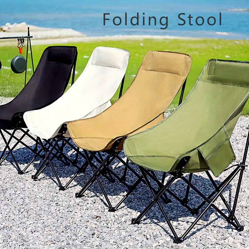 

1pc Camping Folding High Back Moon Chair, Thickened Oxford Cloth Chair, For Outdoor Fishing Beach Camping, With Storage Bag
