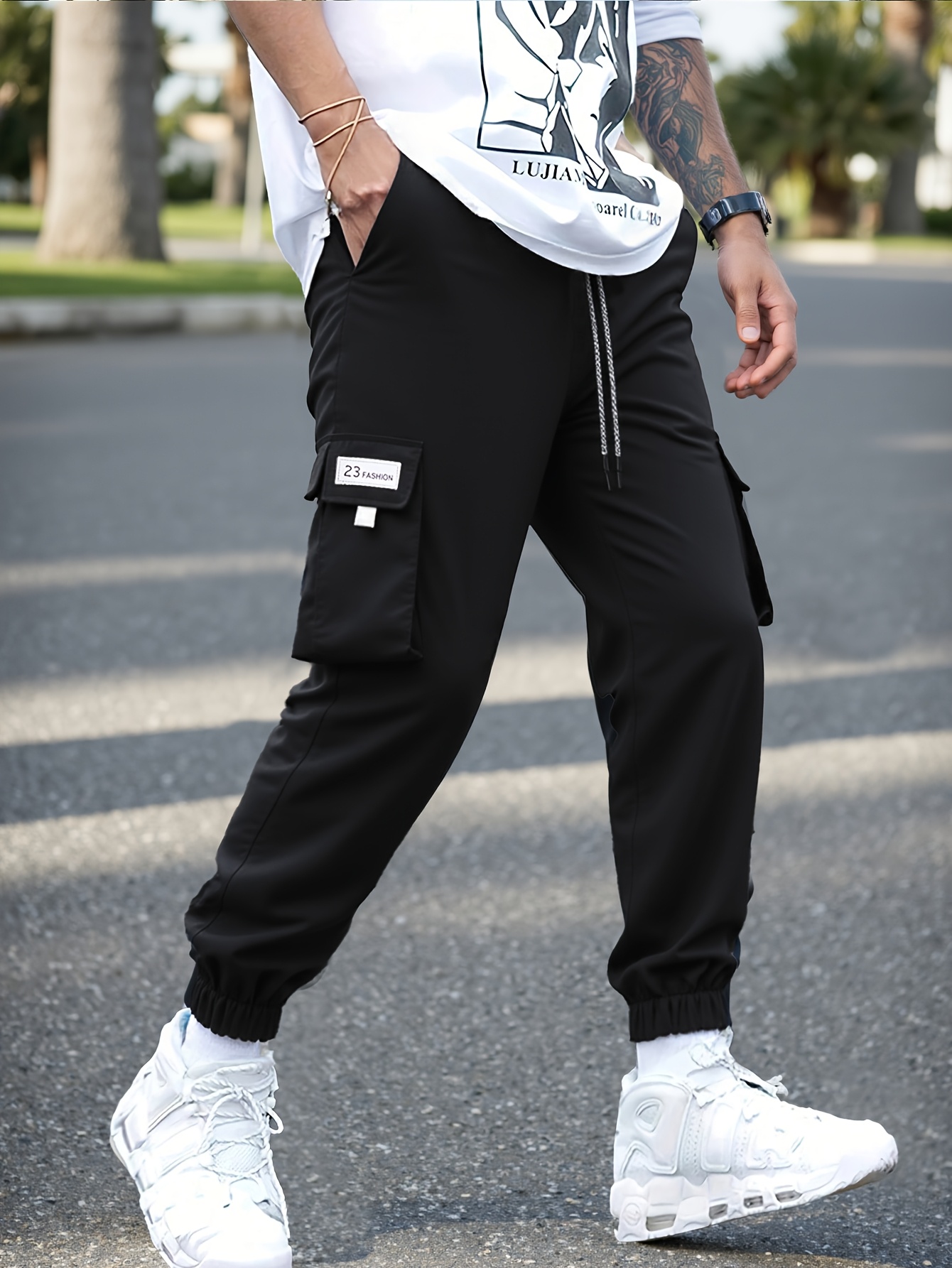 Men'S Plus Size Gray Cargo Pants - Streetwear Style, Non-Stretch Fabric, Regular Fit with Pockets, All-Season Comfort, Plus Size Casual Pants, PLUS SIZE