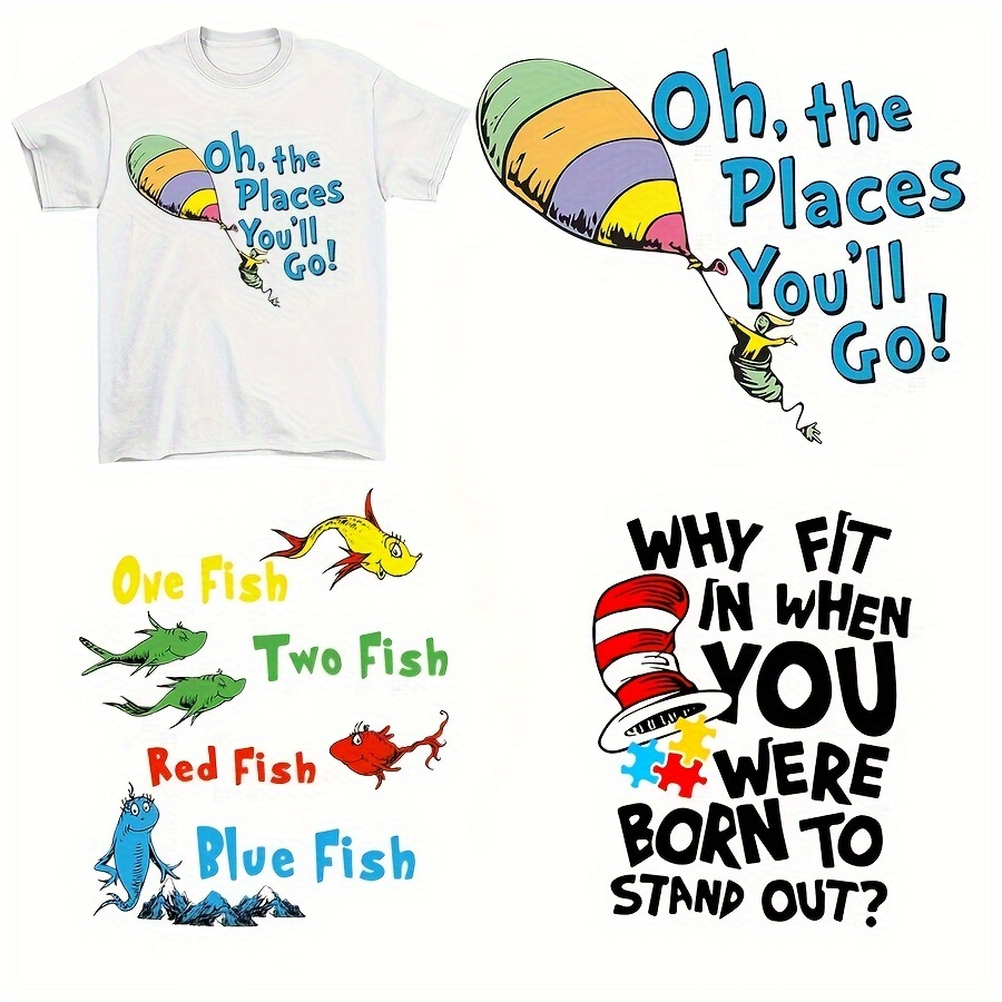 

3-piece 'oh The Places You'll Go' Iron-on Heat Transfer Decals - Vibrant Diy Appliques For T-shirts, Jeans, Hoodies, Handbags & Pillows