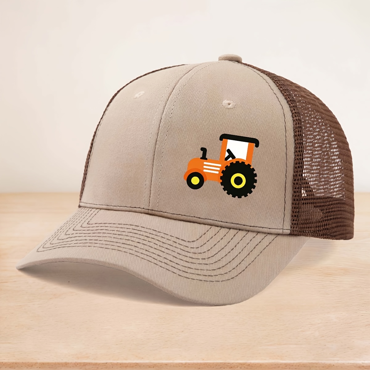 Image of A High-quality Unisex Hard-top Baseball Cap With An Orange Tractor Print, A Versatile Casual Hat With Adjustable Sizing, A Trendy Curved-brim Snapback, A Lightweight And Durable Trucker Hat