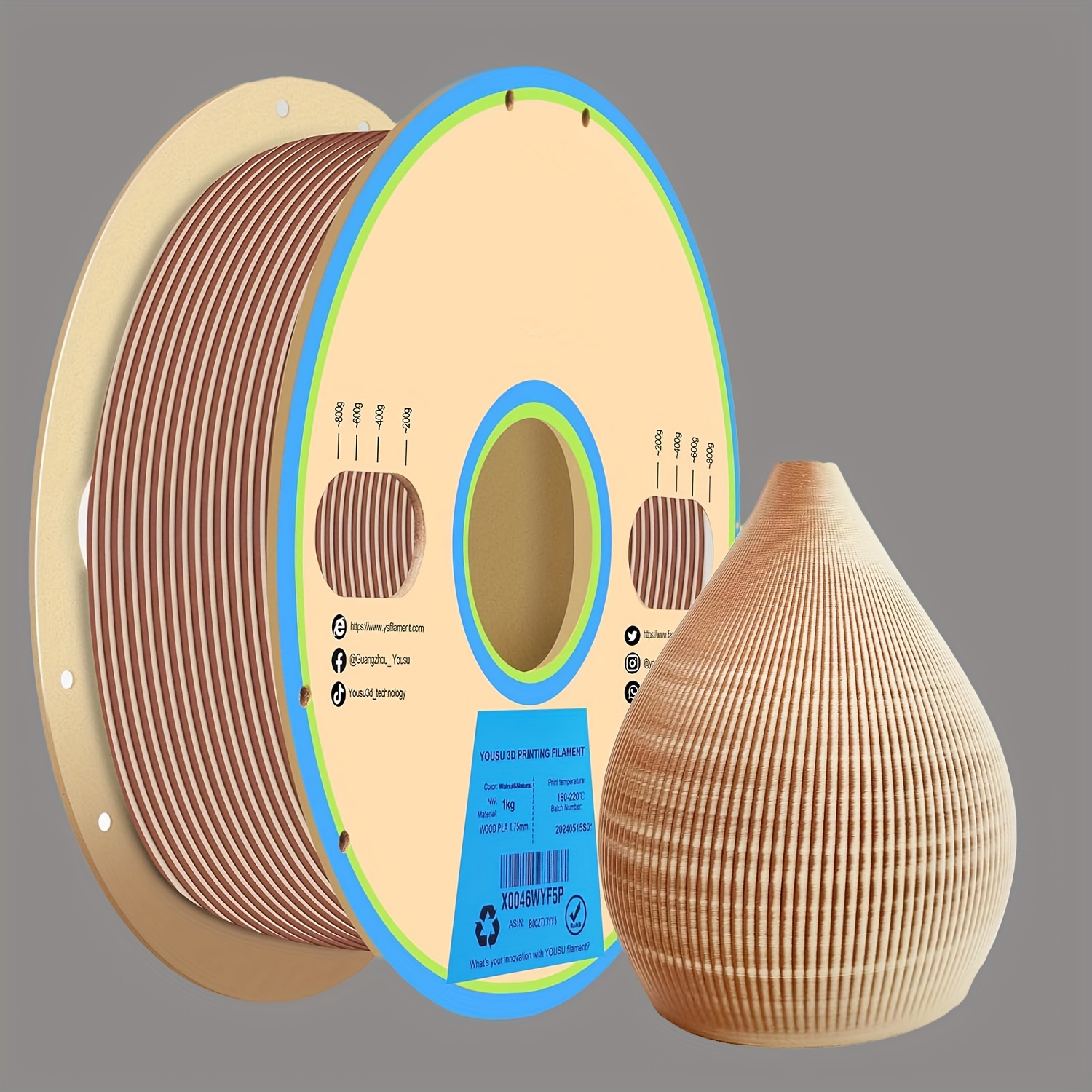 

Pla 1.75mm 1kg (2.2lbs)/250g (8.8oz), Wood Texture, 3d , Wood Fibers Added 3d , For Fdm 3d Printers, Wahut+