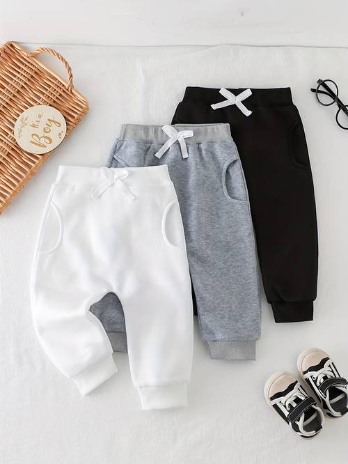 autumn winter style boys solid color leggings with pockets 3pcs casual and versatile for daily wear ages 0 3 years outdoor