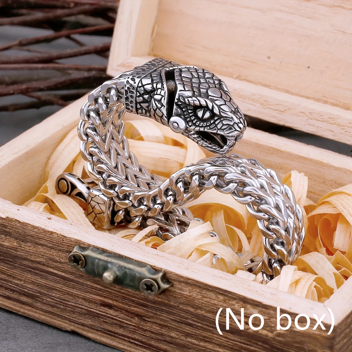 Fade Resistant Stainless Steel Viking Snake Head Bracelet for Men