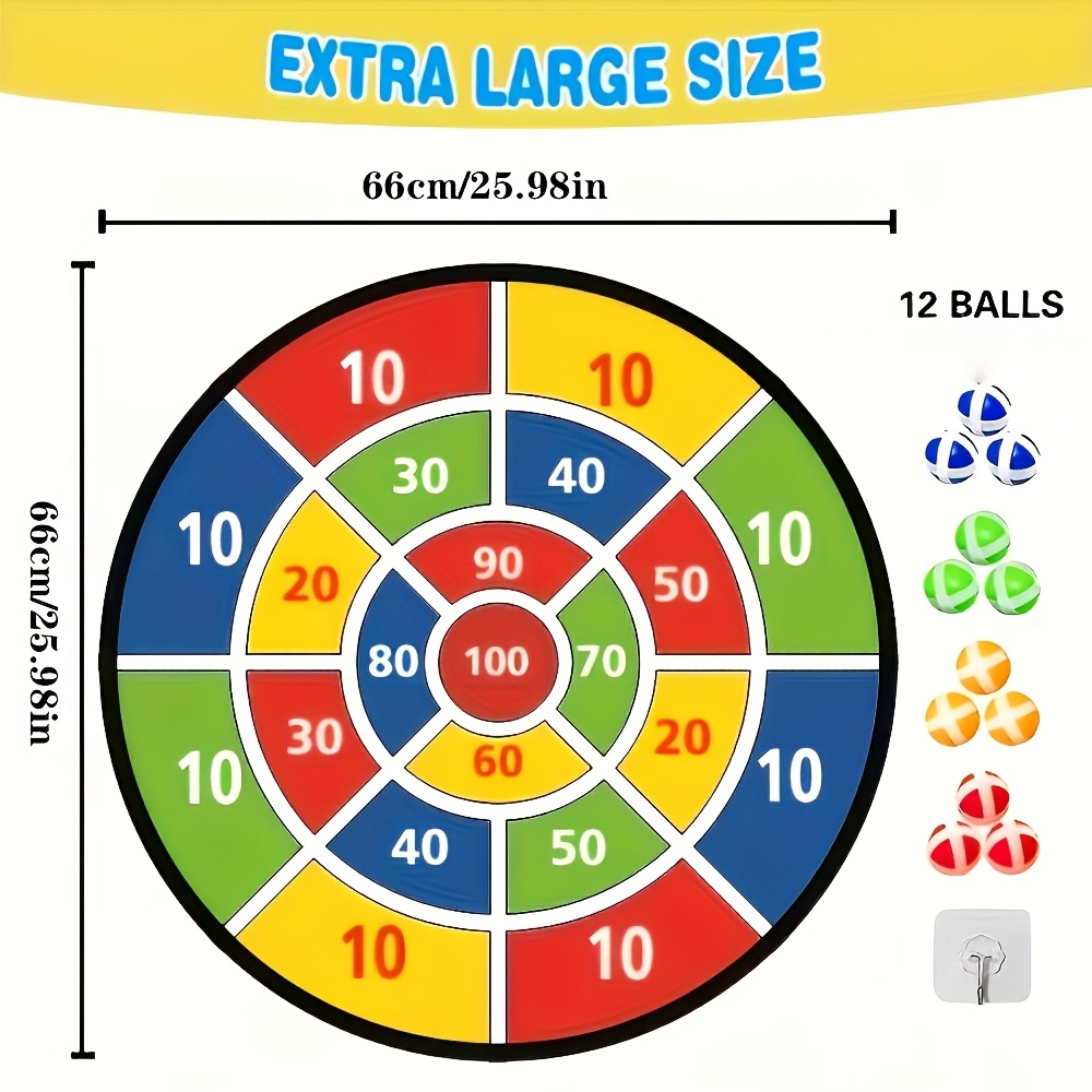 TEMU Large 29-inch Dartboard Set - Includes 12pcs Colored Sticky Balls (random Colors), Suitable For Indoor/outdoor Entertainment Interaction,