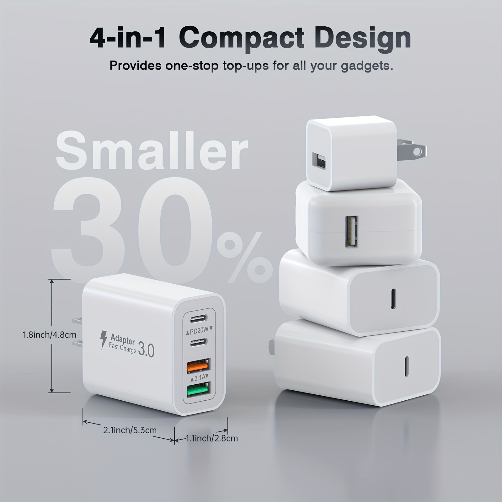 3 Pack 40W Fast Charging Block, 4-Port Charger Cube Power Brick Plug Box Base Adapter for iPad/Pro/Mini, iPhone 15/14/13/12, Galaxy, Motorola, Sony, Google Pixel, Tablet