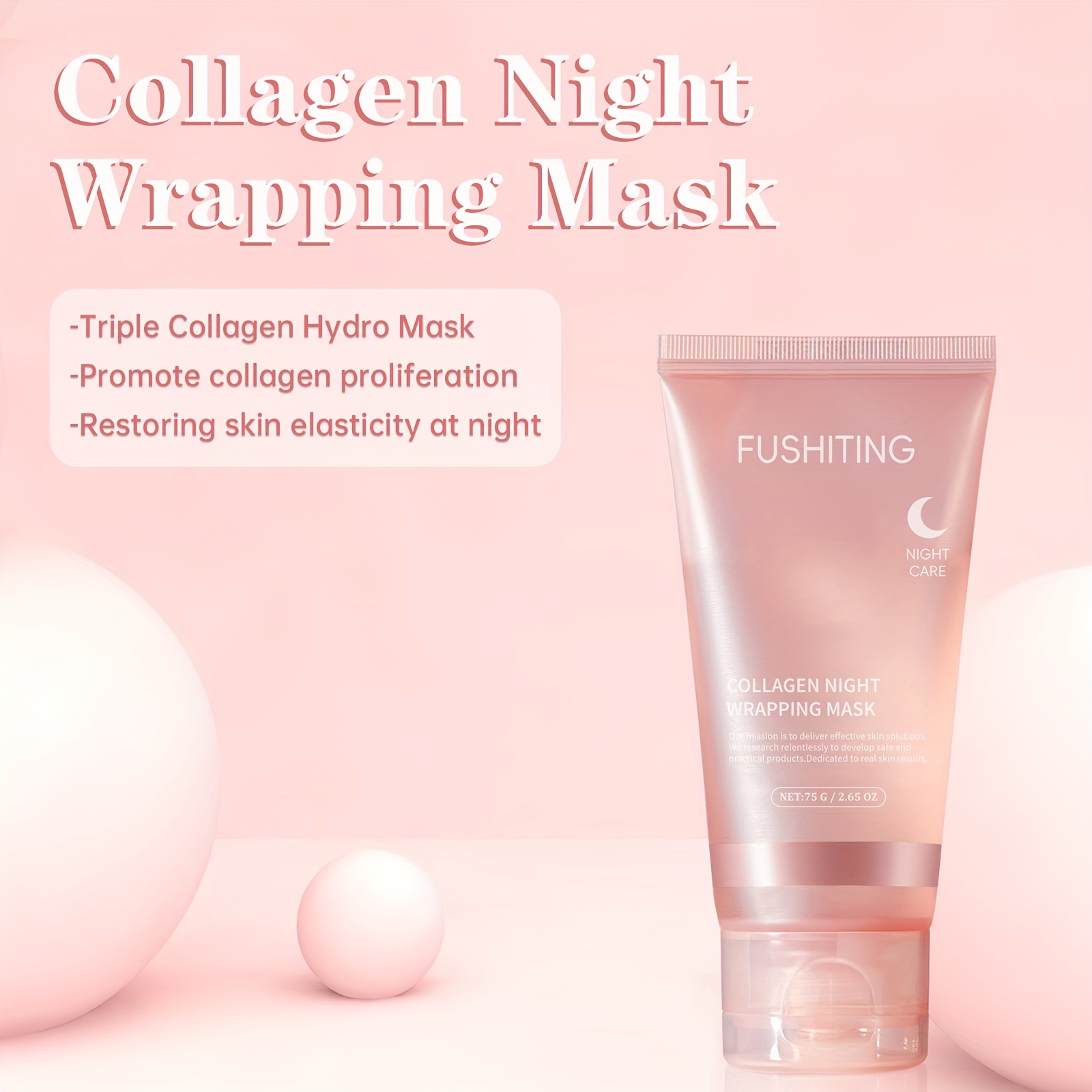 FUSHITING Collagen Night Wrapping Mask - Enriched with Collagen, Ceramide, Hyaluronic Acid, And Niacinamide - Provides Moisturization And Enhances Elasticity - Light Beige Care for Nighttime Skincare