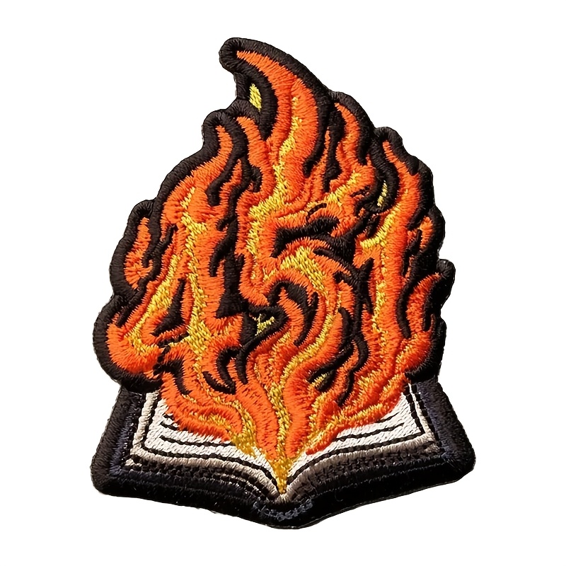 TEMU 1pc Burning Book Embroidery Patch Flame Book Iron On Sew On Fabric Badge Applique Embroidered Reading Theme Patch Literary Book Lover Patch For