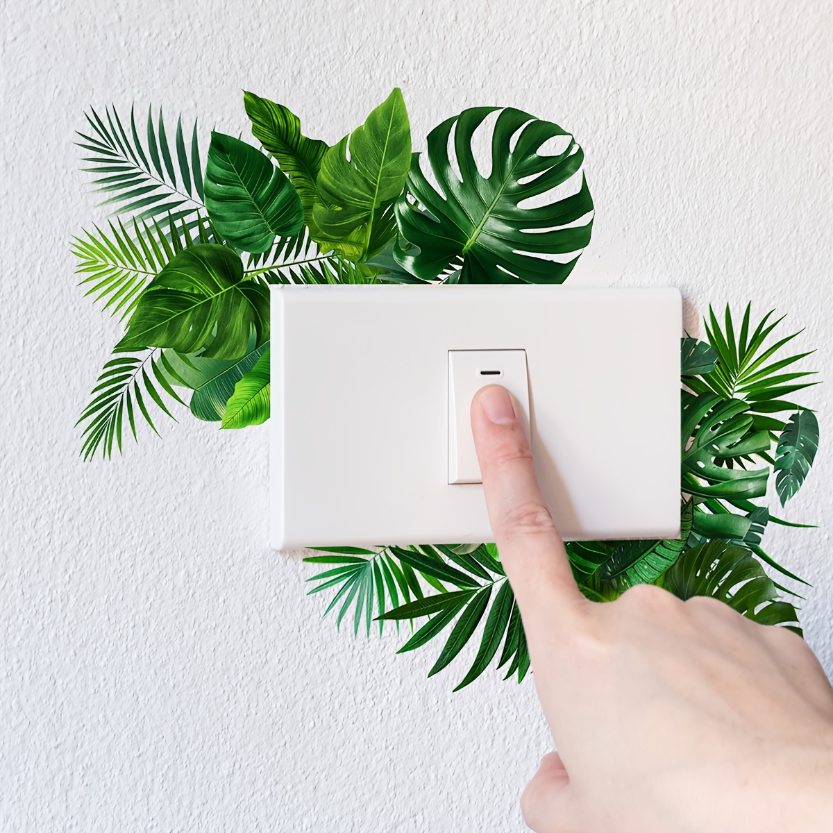 Nordic Style Green Plant Switch Sticker, Living Room Bedroom Decor Sticker, Monstera Plant Switch Protection Mural